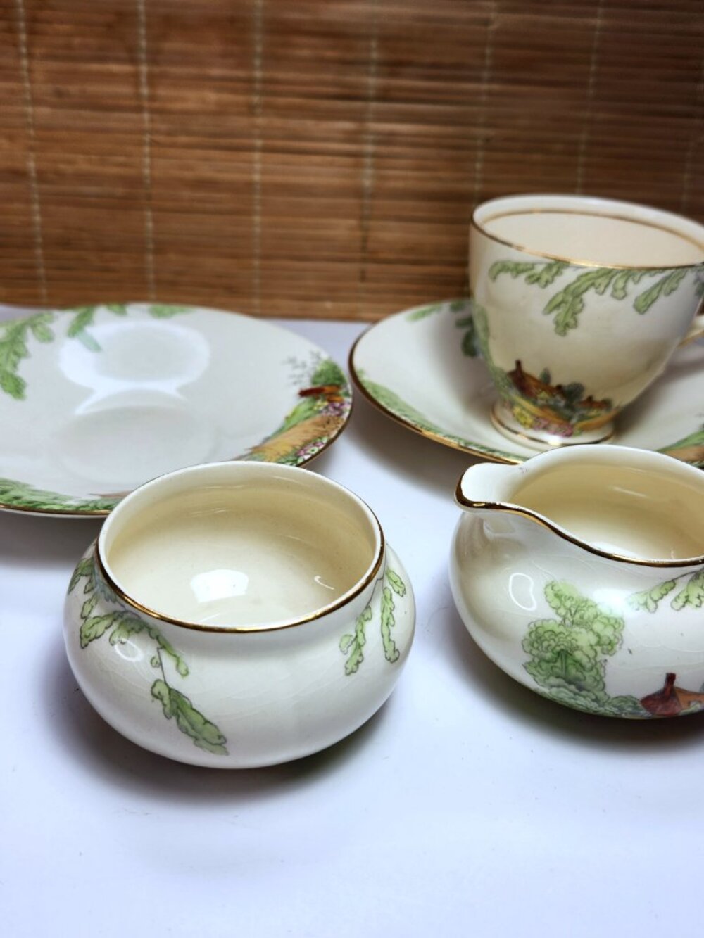 Crownford Burslem Dorset Cottage Tea Set for One Cup Saucer Creamer Sugar Lot
